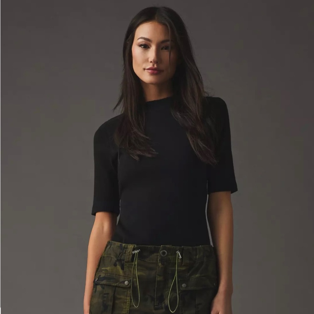 Anthropologie Maeve Mock Neck Ribbed Top